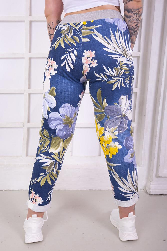 Tropical Floral Print Drawstring Trouser