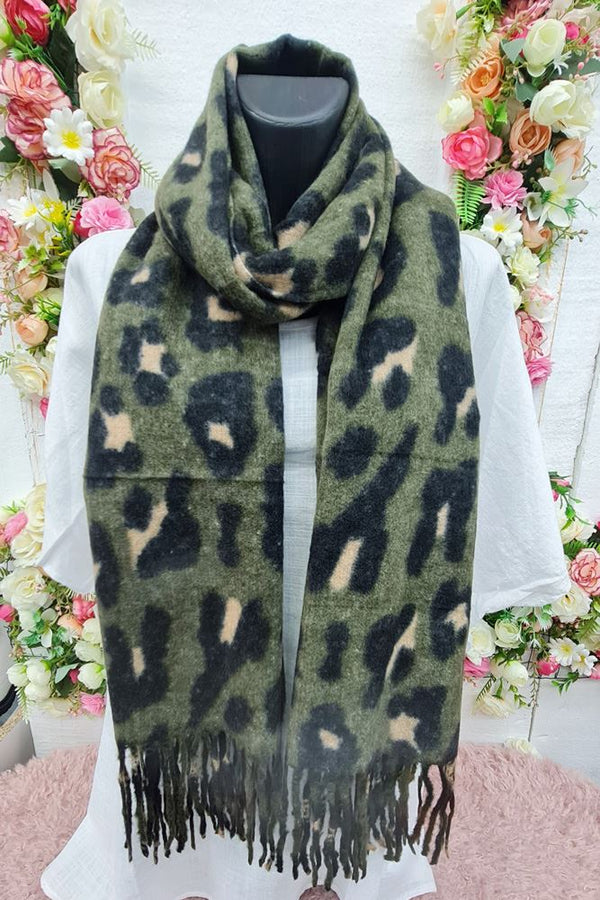 Leopard Print Soft Feel Tassel Scarves