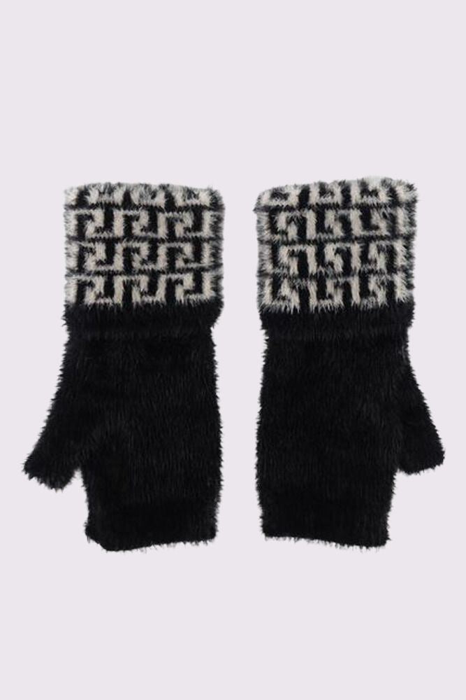 Fur Dog Tooth Print Fingerless Gloves