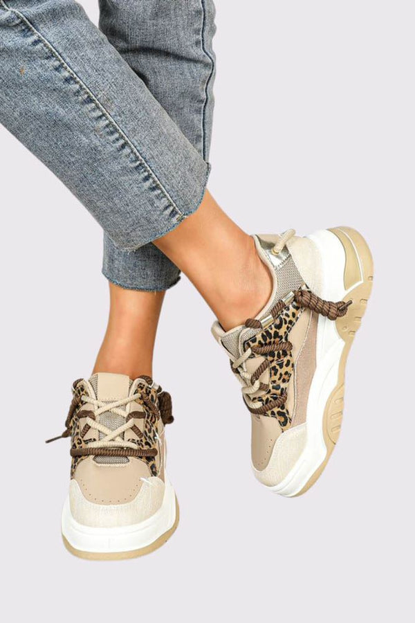 Contrast Leopard Lace Up Trainer