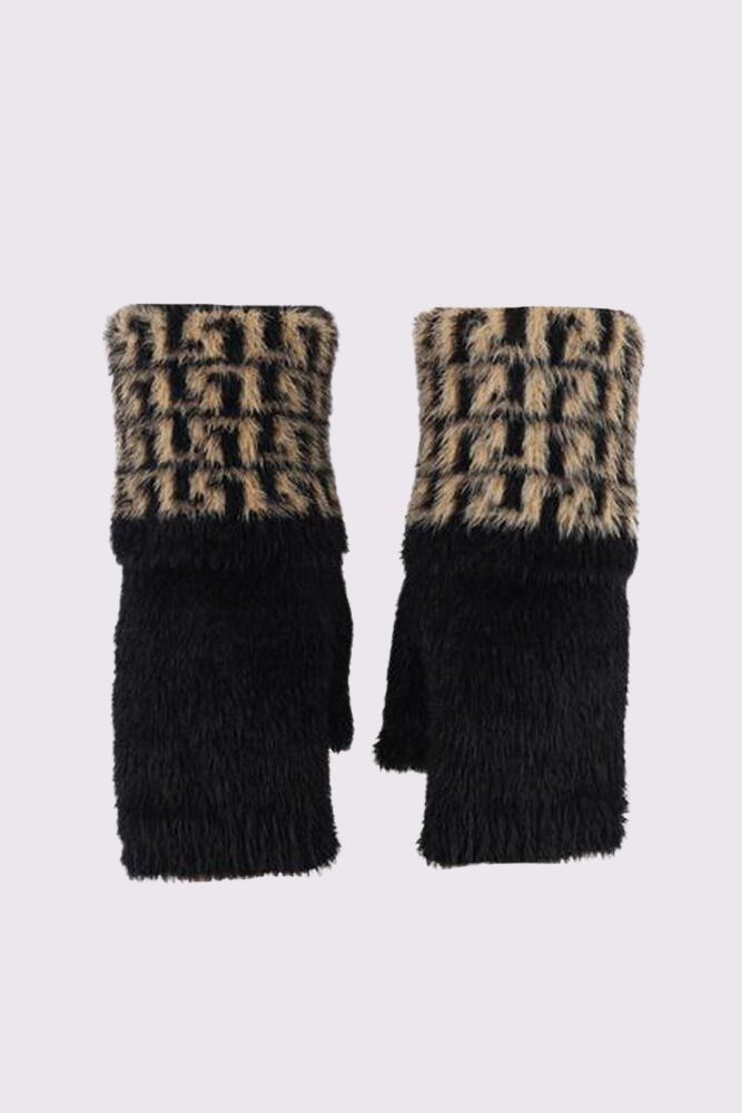 Fur Dog Tooth Print Fingerless Gloves