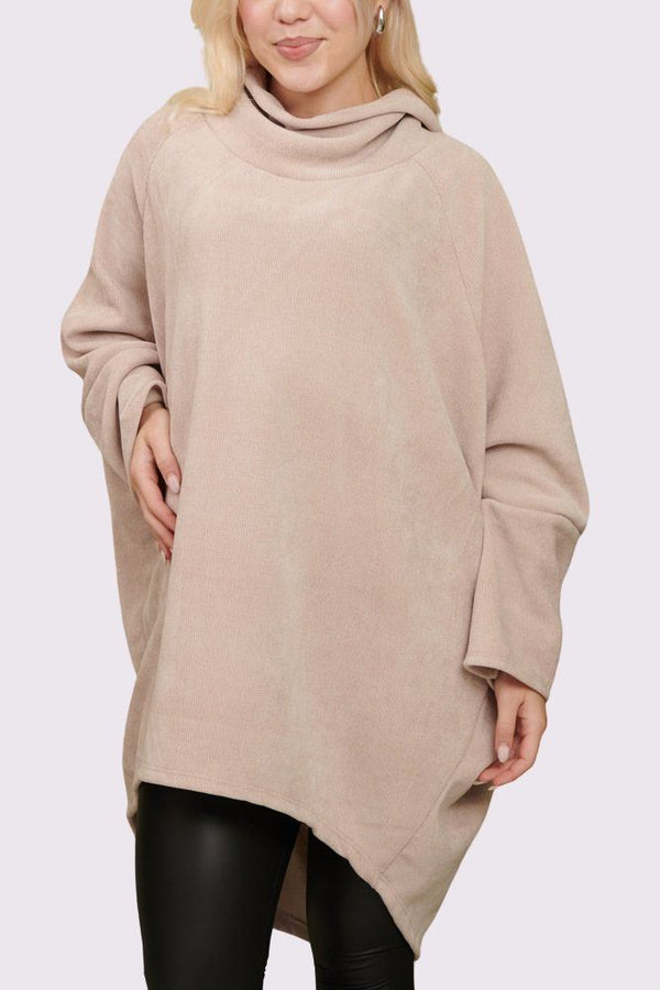 Ribbed Cowl Neck Oversized Top