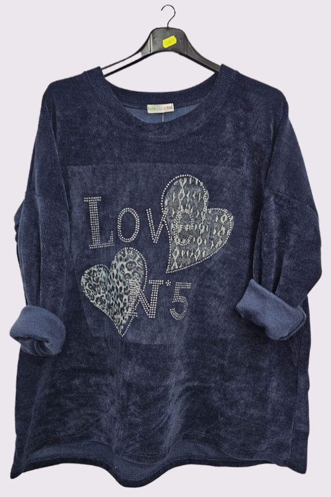 Corduroy Love N5 Diamante Detail Oversized Top