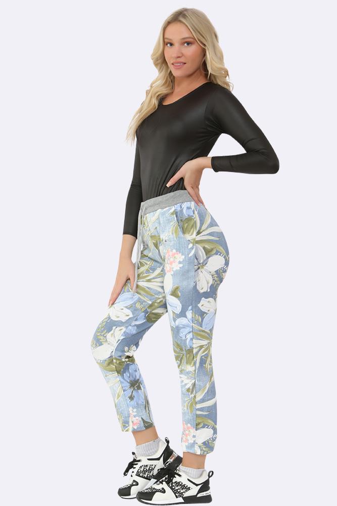 Tropical Floral Print Drawstring Trouser