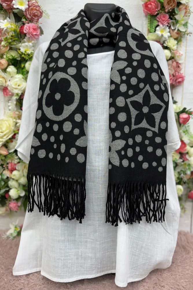 Polka Dot Floral Print Soft Feel Tassel Scarves