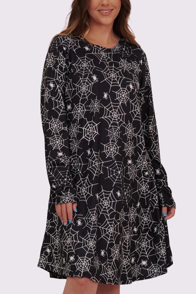 Spider Cobweb Print Halloween Dress