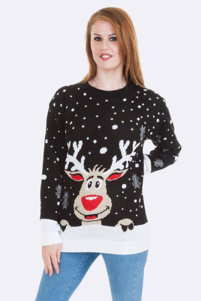 Womens Smiling Rudolph XMAS Jumper