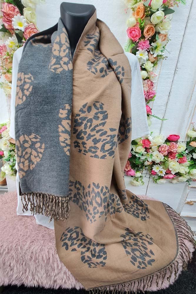 Leopard Heart Print Tassel Scarves