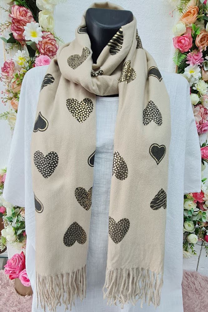 Foil Heart Print Tassel Scarves