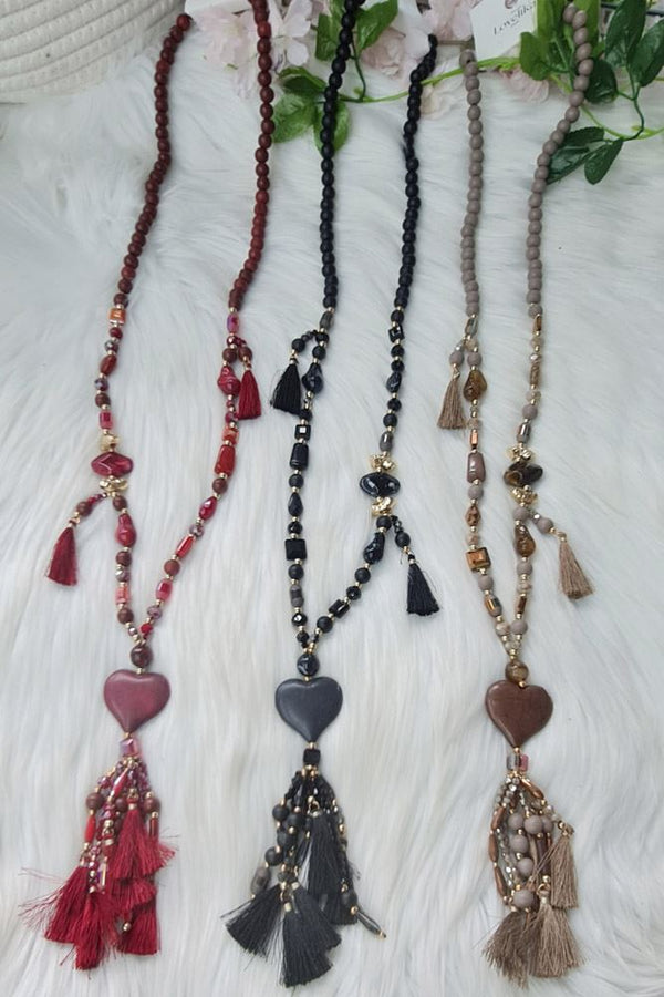 Heart Tassel Beaded Necklace