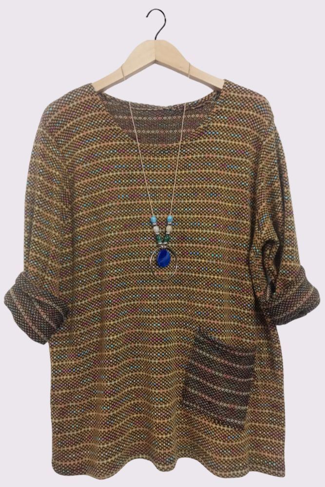 Multicolour Stitch Oversized Pockets Necklace Top