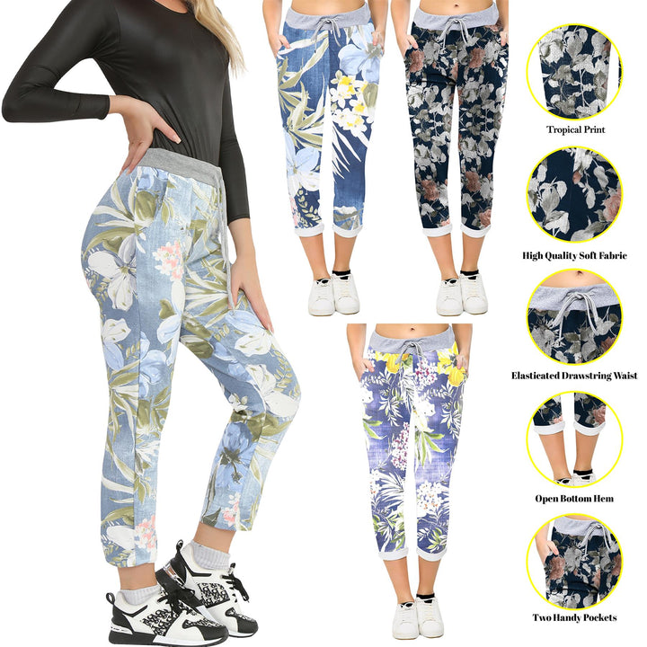 Tropical Floral Print Drawstring Trouser