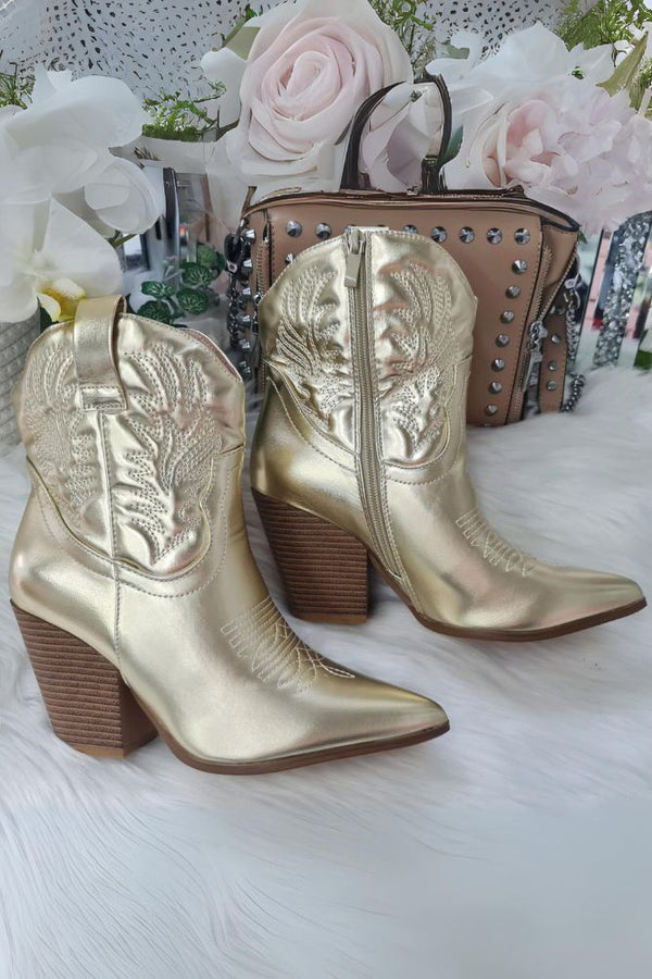 Leather Embroidered Zip Up Heel Cowgirl Boot