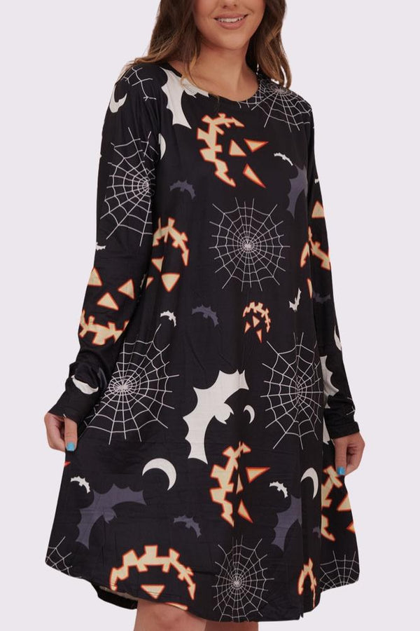 Scary Bats Print Halloween Dress