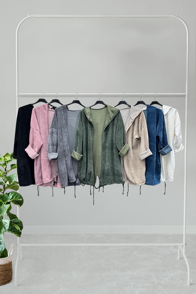 Plain Drawstring Hem Viscose Cardigan