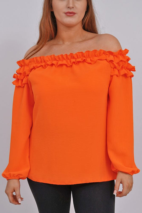 Plain Ruffle Neckline Top