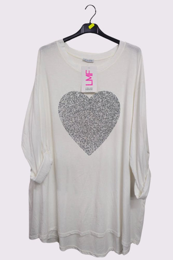 Sequin Heart Pattern Cotton Top