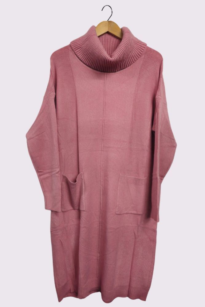 Soft Knit Pocket Ribbed Cuffed Hem Oversized Dress