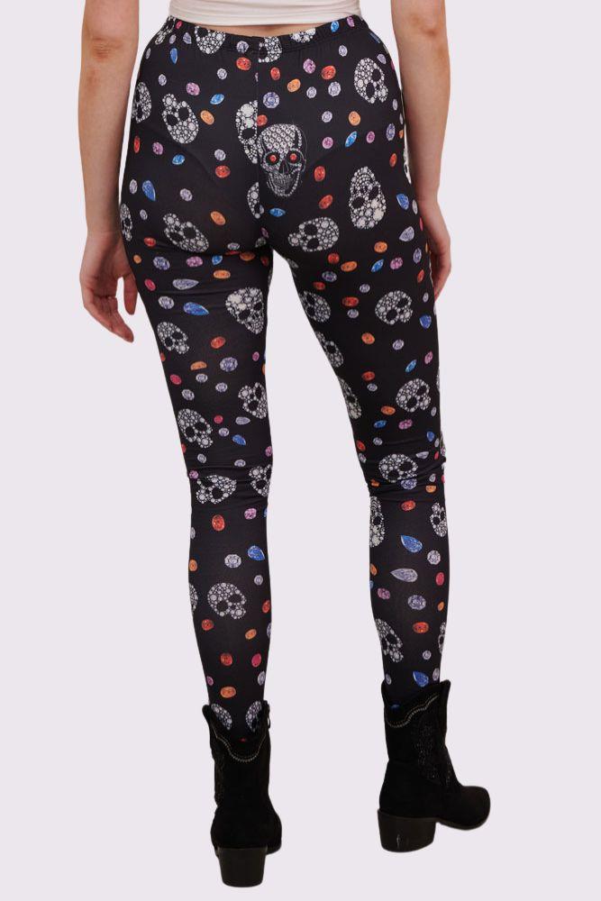 Bejeweled Skull And Diamonds Print Halloween Leggings