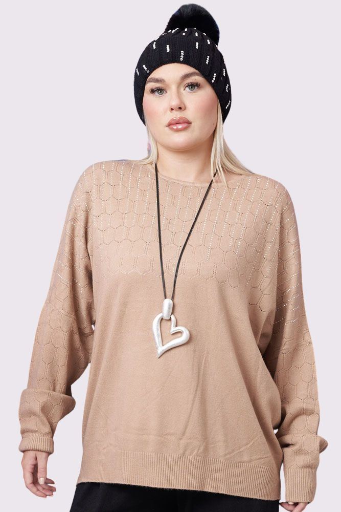 Diamante Cutwork Pattern Soft Knit Top