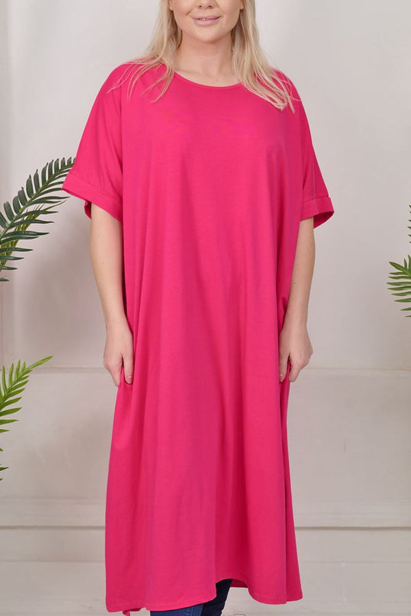 Plain Side Split Cotton Dress