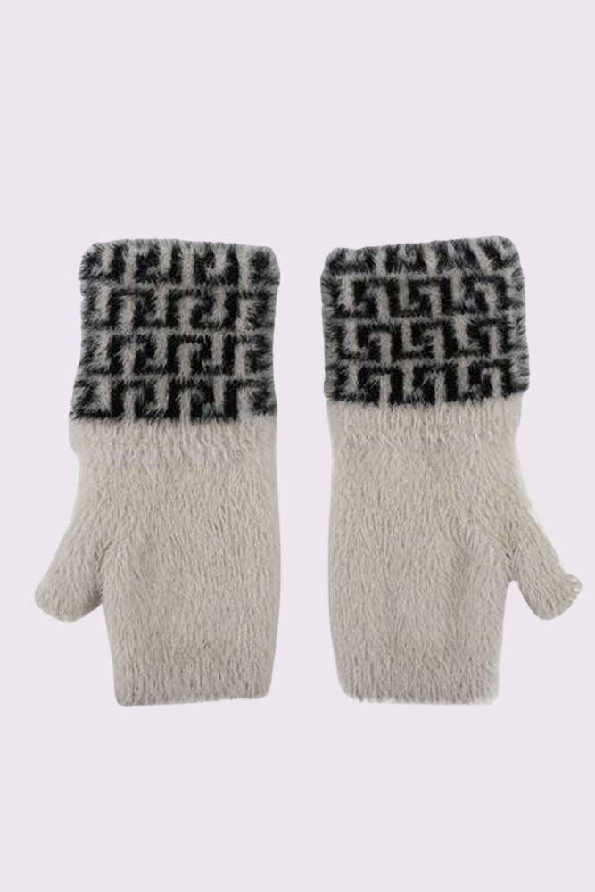 Fur Dog Tooth Print Fingerless Gloves