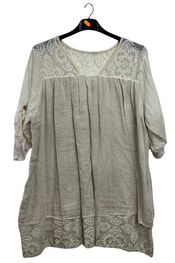 Floral Pattern Lace Detailing Layered Hem Cotton Top