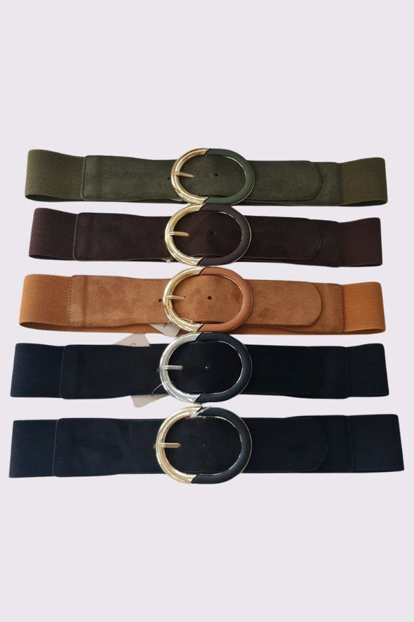 Suede Two Tone Buckle Elasticated Belt