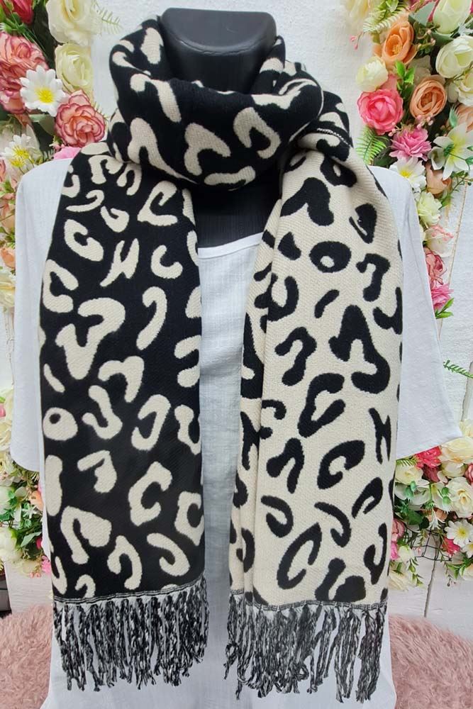 Leopard Print Corduroy Tassel Scarves