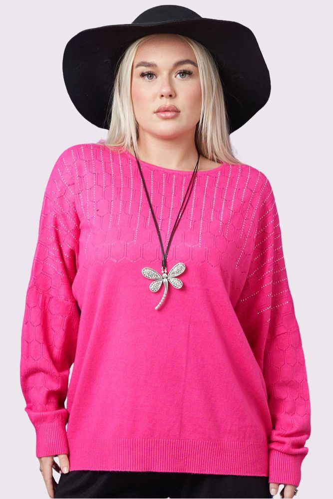 Diamante Cutwork Pattern Soft Knit Top