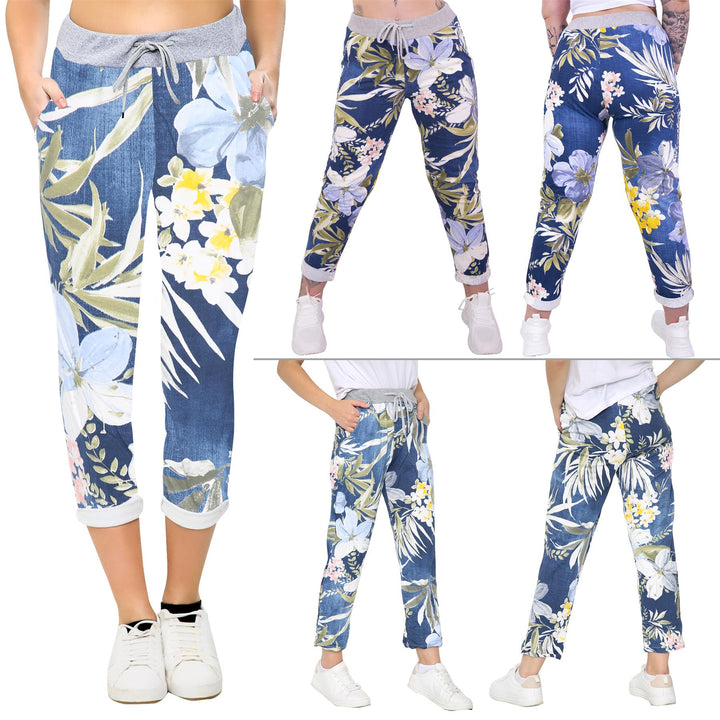 Tropical Floral Print Drawstring Trouser