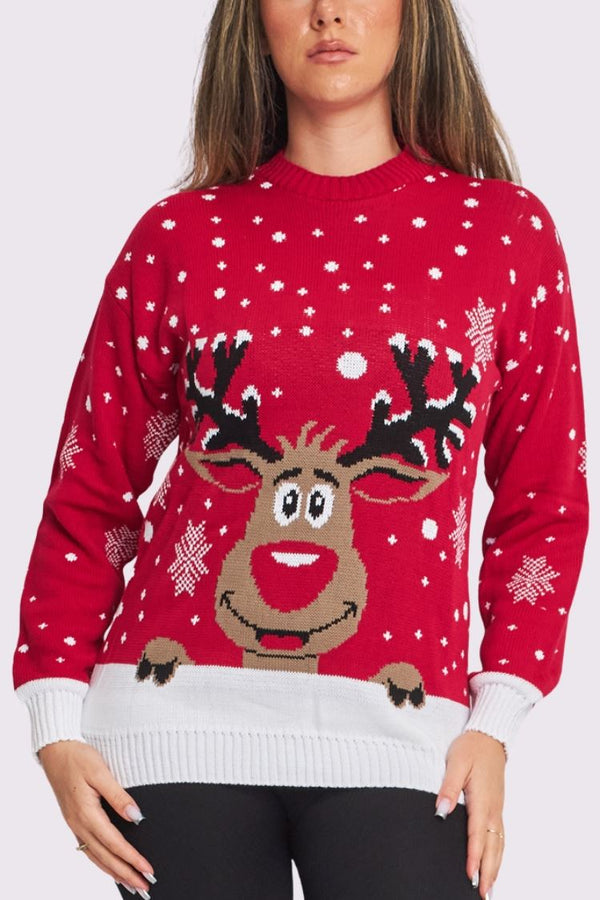 Womens Smiling Rudolph XMAS Jumper