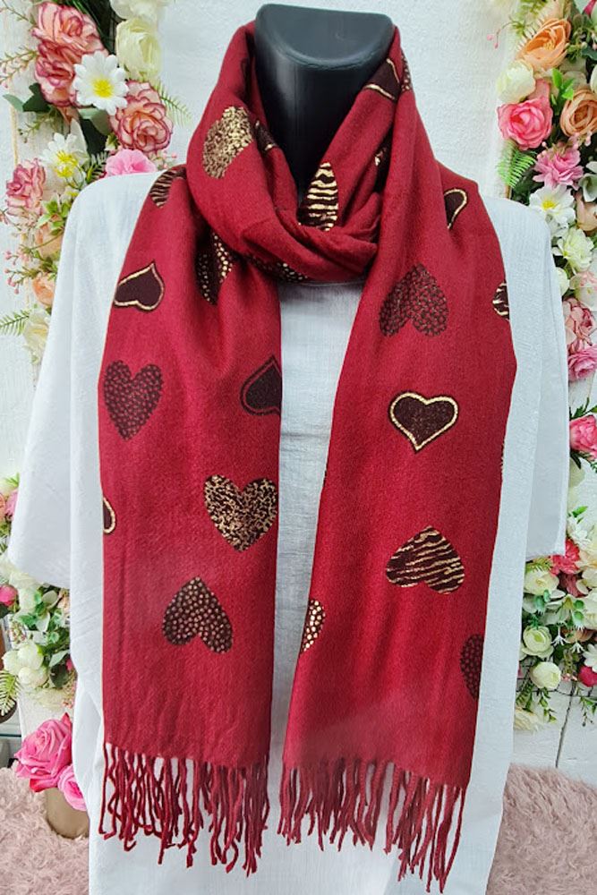 Foil Heart Print Tassel Scarves