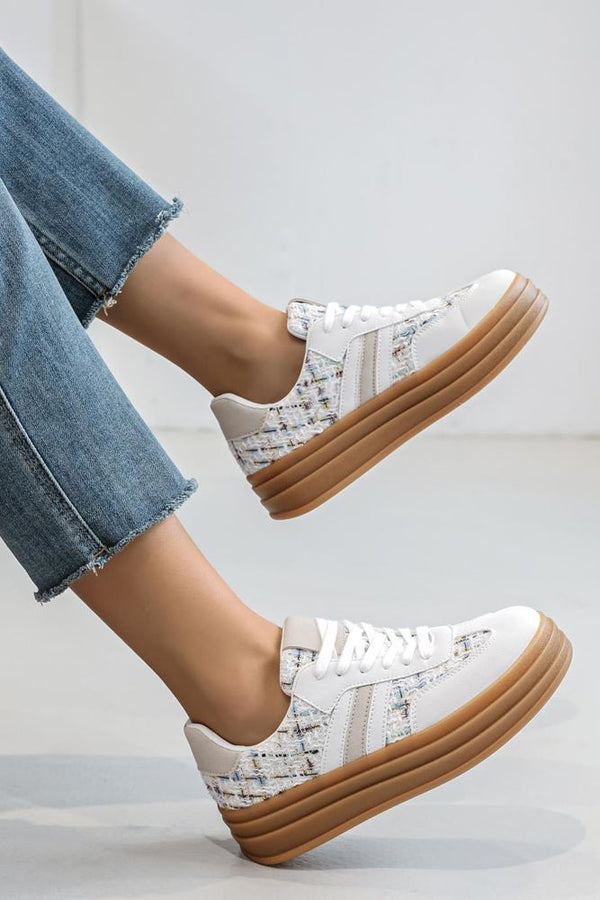 Contrast Panel Lace Up Flat Sneakers