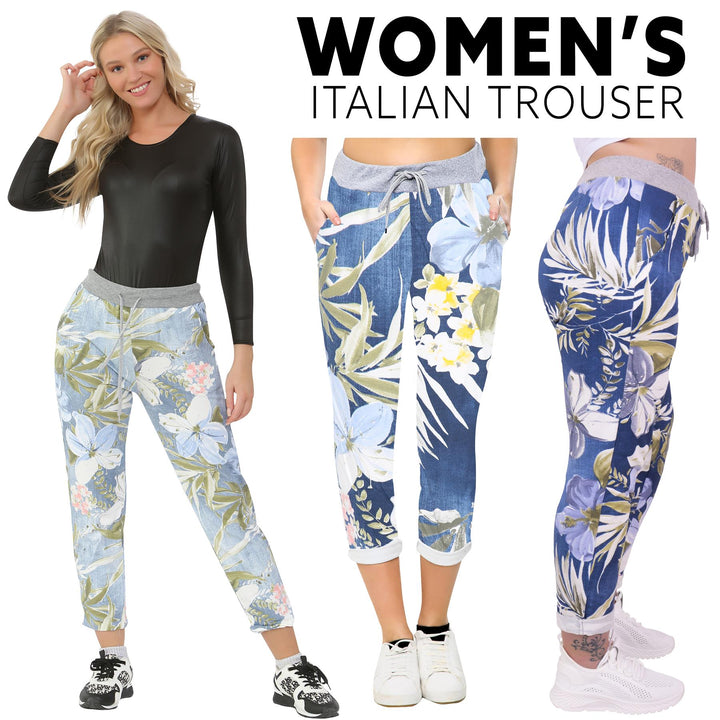 Tropical Floral Print Drawstring Trouser