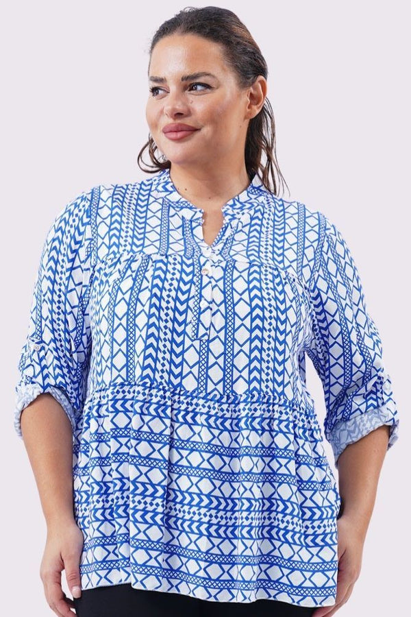 Aztec Print Collar Button Up Top