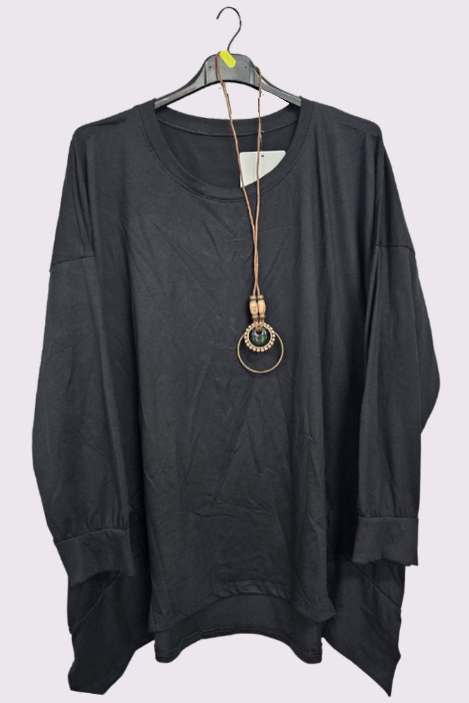 Asymmetric Hem Side Panel Necklace Cotton Top