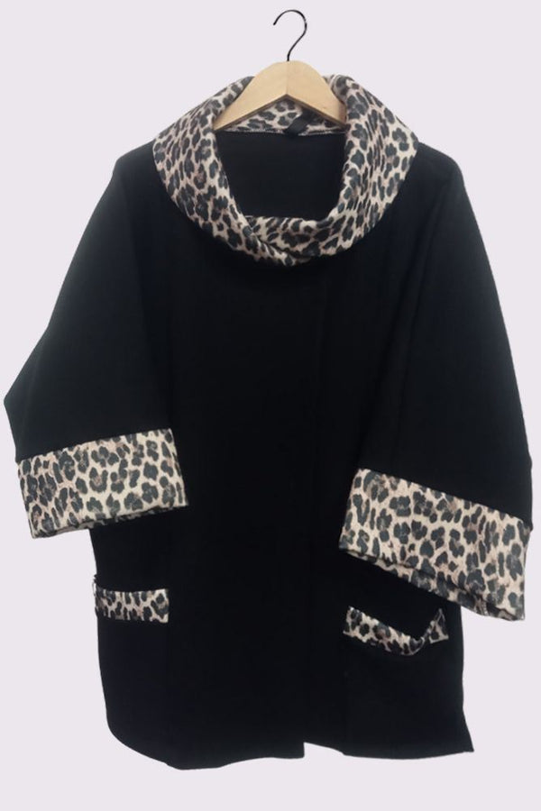 Leopard Print Collar Cuff Button Coat