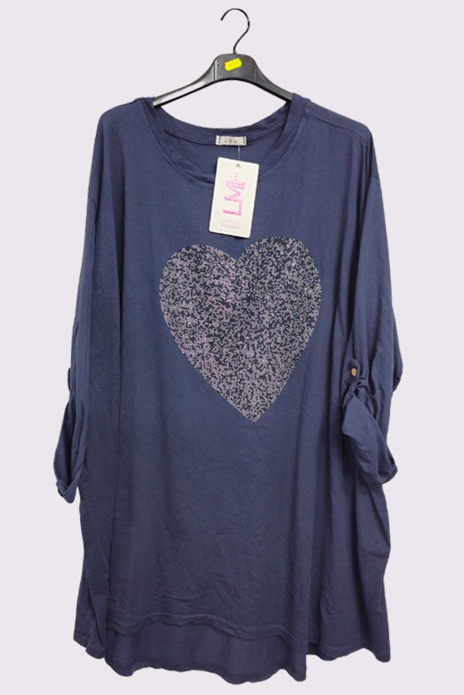 Sequin Heart Pattern Cotton Top