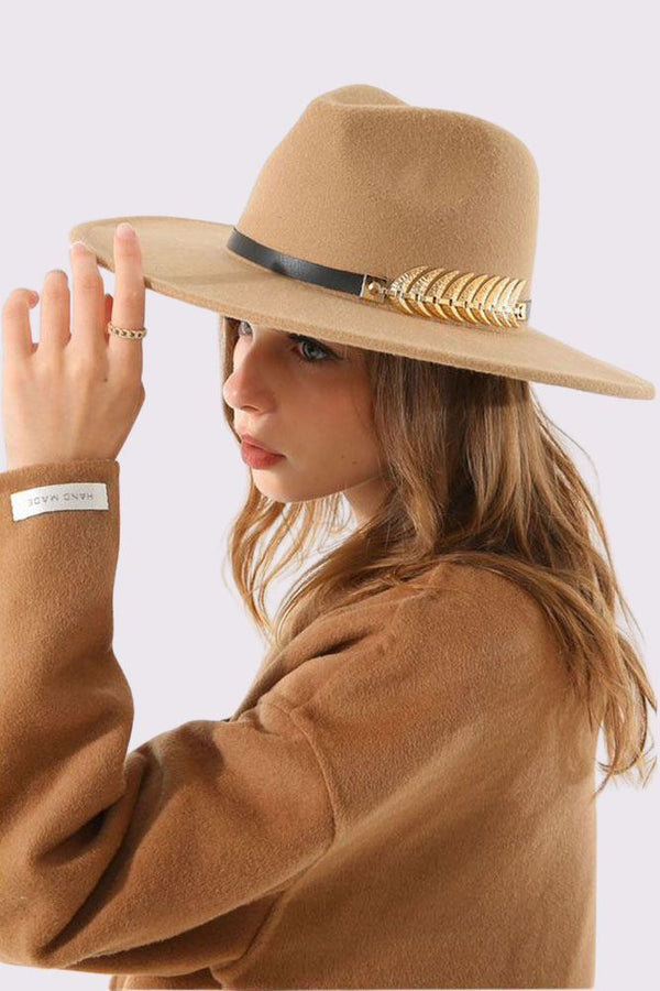 Metal Feather Decor Fedora Hat