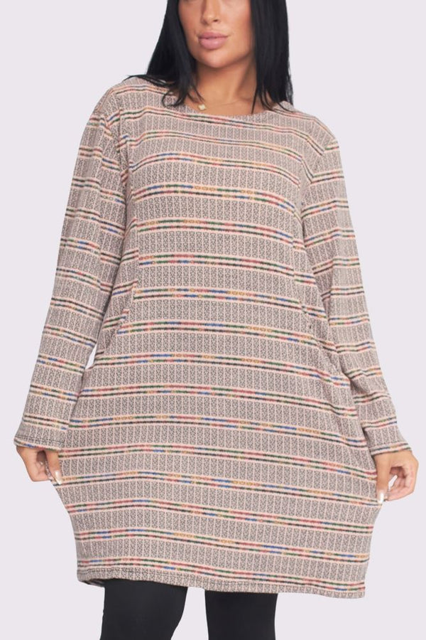 Multicoloured Stripes Front Pockets Top