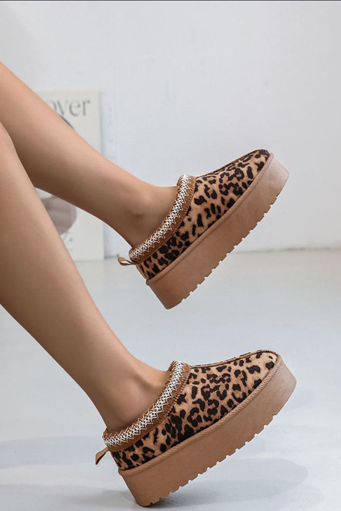 Suede Embroidered Round Toe Platform Mules