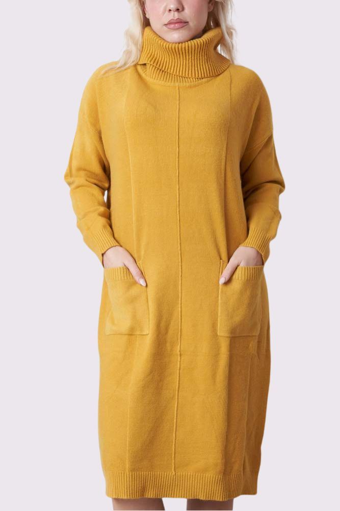 Soft Knit Pocket Ribbed Cuffed Hem Oversized Dress