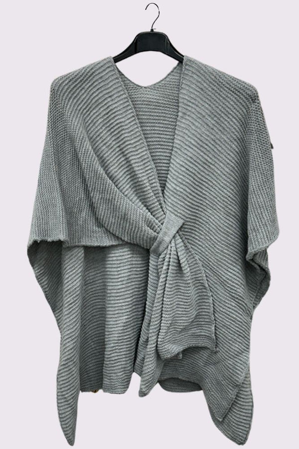 Plain Front Wrap Knitted Poncho