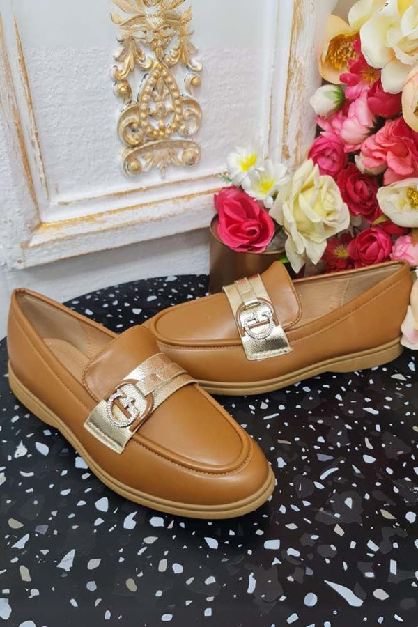 Diamante Buckle Round Toe Loafers