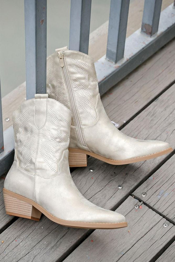 Embroidered Ankle Cowboy Zipper Boot