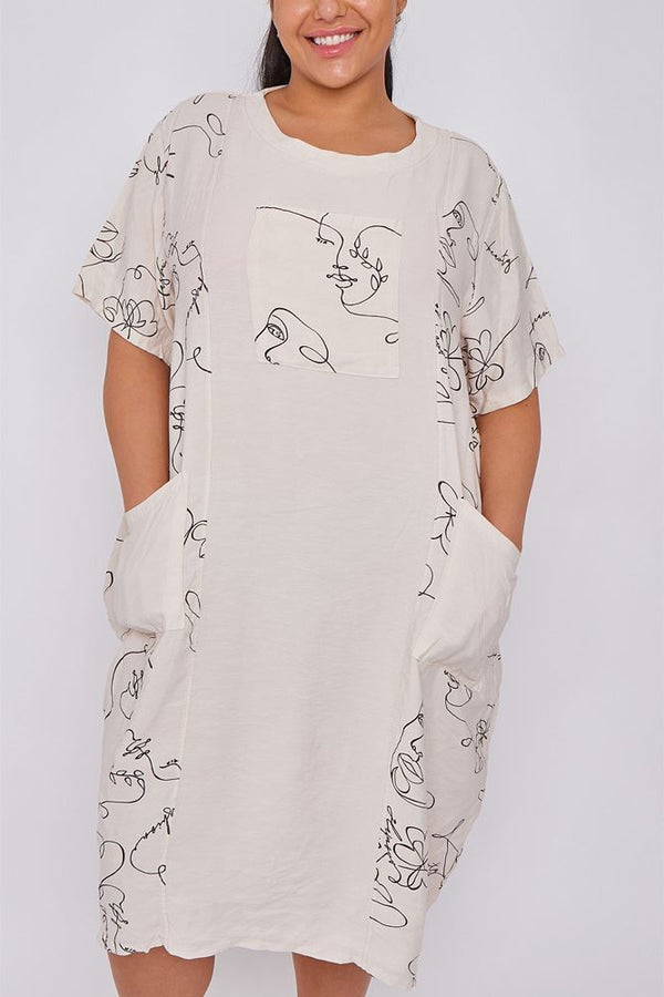 Abstract Face Print Pockets Dress