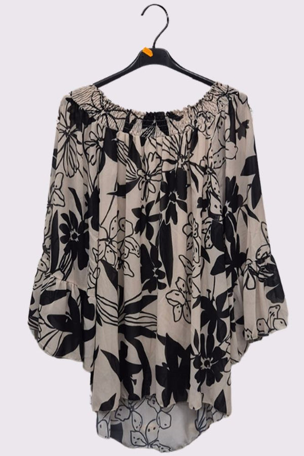 Floral Print Flared Sleeve Top