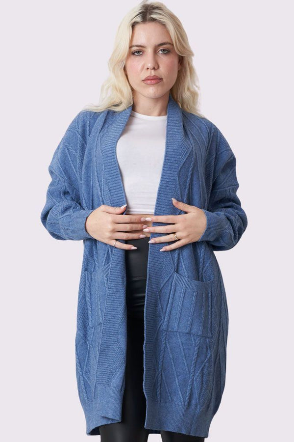 Cable Knit Pattern Pocket Ribbed Cardigan