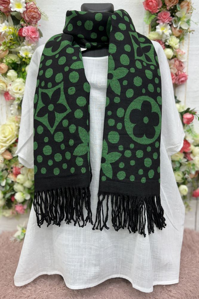 Polka Dot Floral Print Soft Feel Tassel Scarves